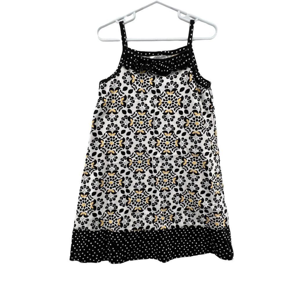 Hanna Andersson Size 120 US 6-7 Dress Floral White Black Yellow Cute